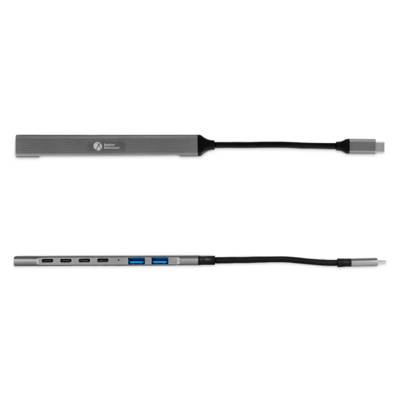 Hub USB-C 7 w 1 BakkerElkhuizen BNECHUB3A4C — 7 portów (USB 3.2 Gen1 A, USB 3.2 Gen1 C, USB 2.0), obudowa aluminiowa, szary/czarny