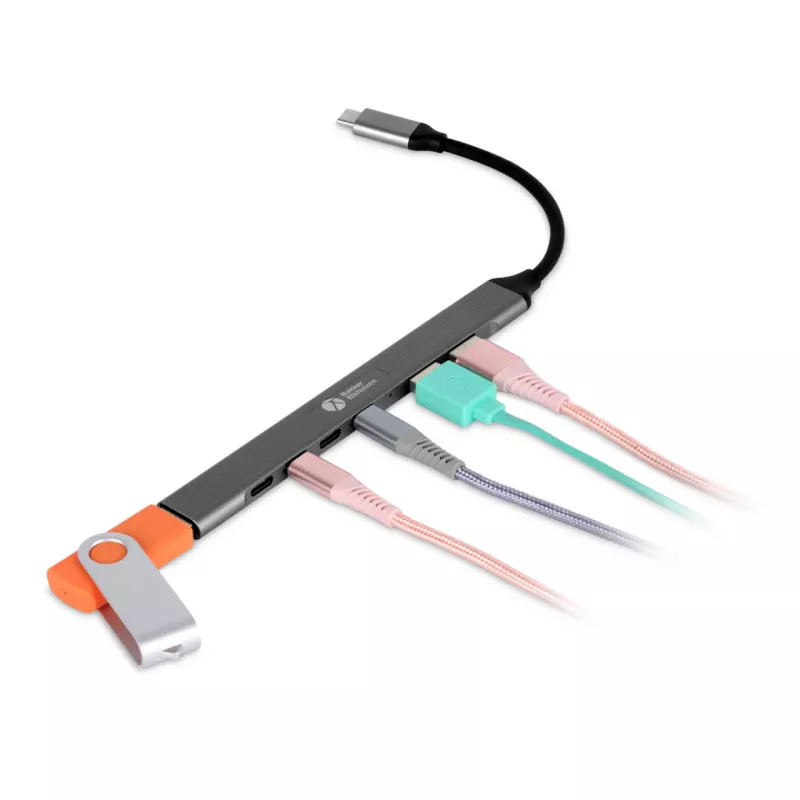 Hub USB-C 7 w 1 BakkerElkhuizen BNECHUB3A4C — 7 portów (USB 3.2 Gen1 A, USB 3.2 Gen1 C, USB 2.0), obudowa aluminiowa, szary/czarny