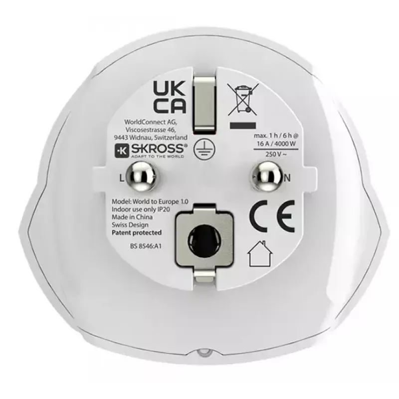 Adapter podróżny SKROSS World to Europe — uniwersalne wejście do gniazda europejskiego, biały, 64×58×47 mm