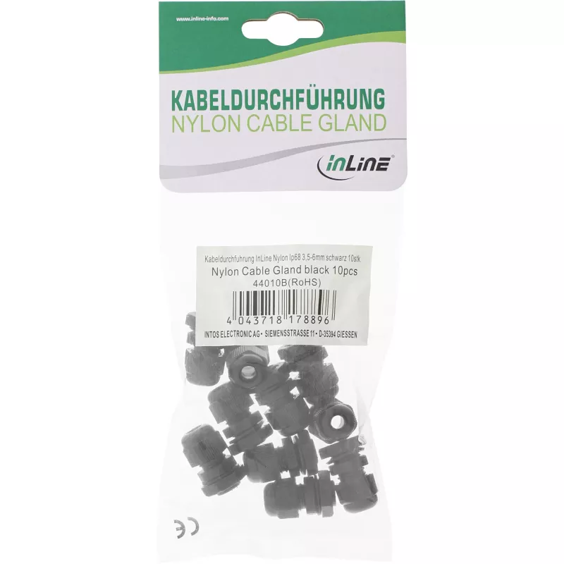 InLine przepust kablowy nylonowy IP68 3,5 - 6 mm czarny 10 szt., Neopren, Nylon, Czarny, 43 g, 80 mm, 120 mm, 25 mm
