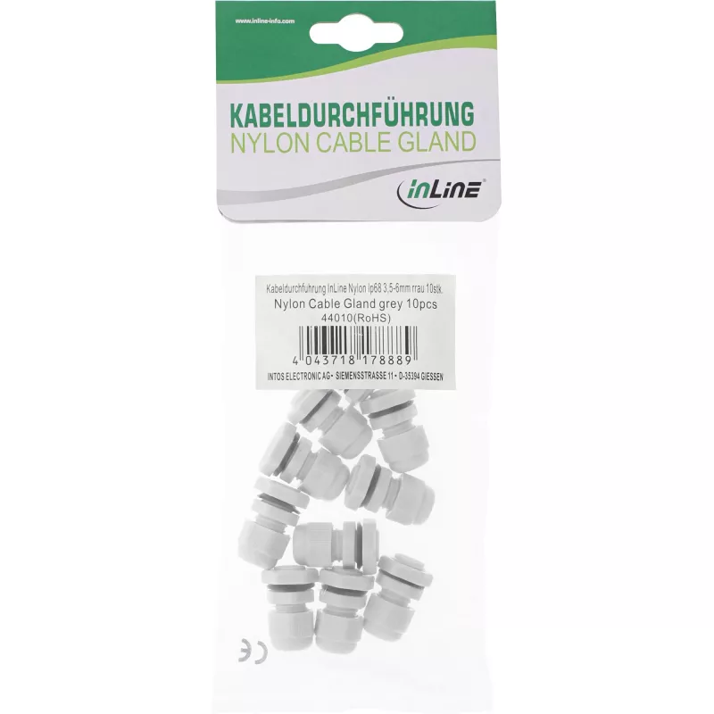 Dławik kablowy InLine 6–12 mm nylon IP68 szary, opakowanie 10 szt., średnica zewnętrzna 12 mm
