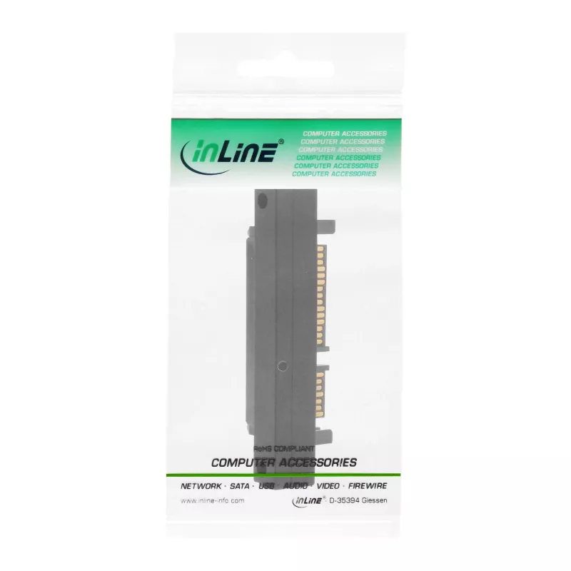 Adapter InLine SATA, M/F, 22-pin (15+7) kątowy w dół