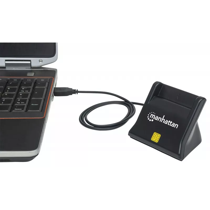 Czytnik kart inteligentnych/SIM Manhattan USB-A, 480 Mbps (USB 2.0), stojący do biurka, kompatybilny z typem ciernym, Hi-Speed USB, kabel 86 cm, czarny, trzyletnia gwarancja