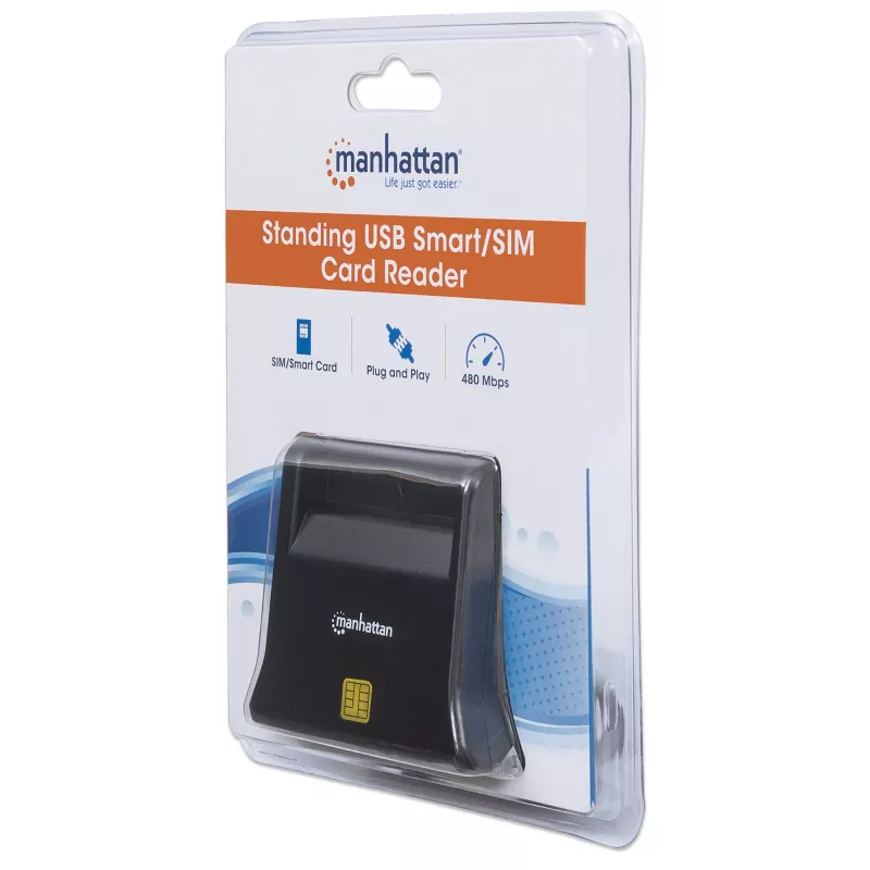 Czytnik kart inteligentnych/SIM Manhattan USB-A, 480 Mbps (USB 2.0), stojący do biurka, kompatybilny z typem ciernym, Hi-Speed USB, kabel 86 cm, czarny, trzyletnia gwarancja