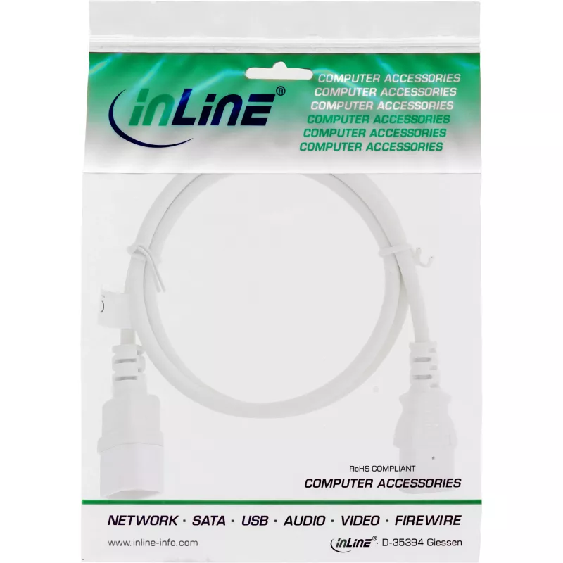 Przedłużacz zasilający InLine, C13 / C14, biały, 0,3 m