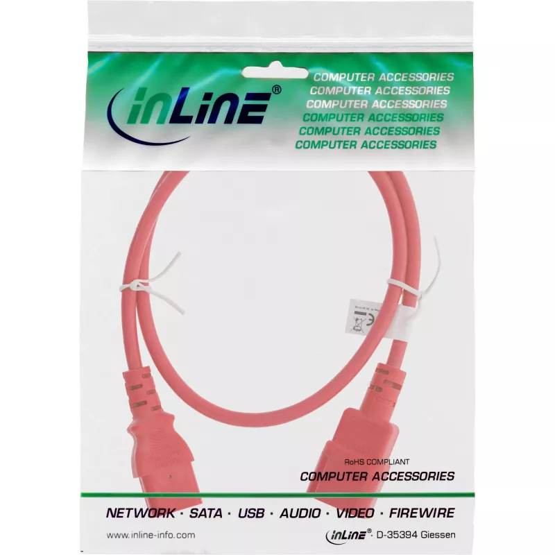 Przedłużacz do urządzeń zimnych InLine, C13 / C14, czerwony, 0.5 m
