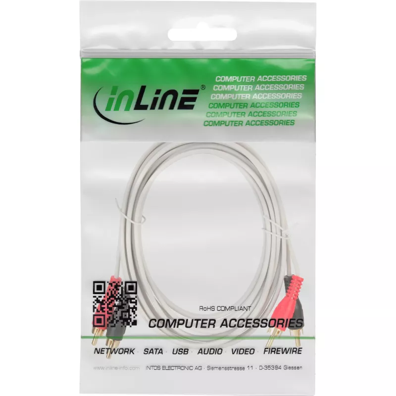 Kabel audio InLine 2x RCA męski do męskiego biały / złoty 3m