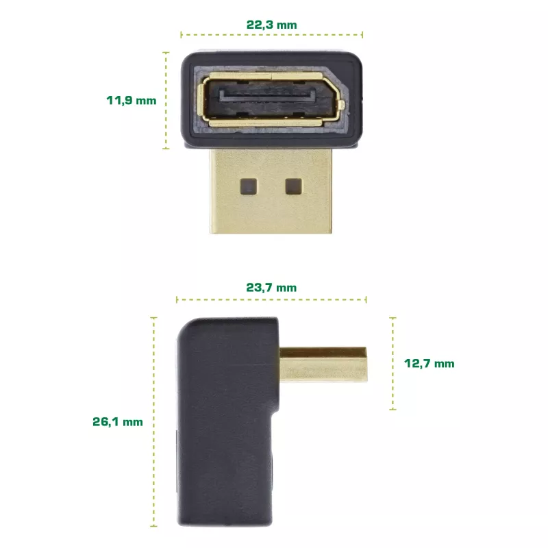 Adapter InLine DisplayPort, DisplayPort męski / żeński skierowany do góry