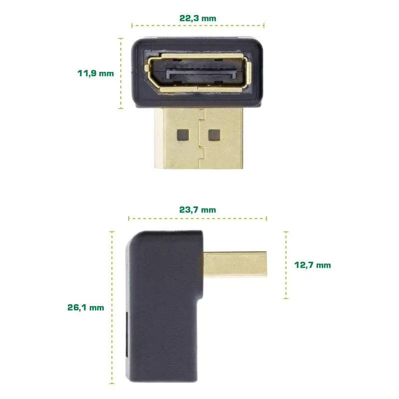 Adapter InLine DisplayPort, męski / żeński, skierowany w dół