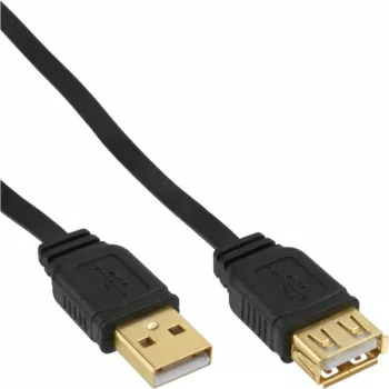 InLine USB 2.0 płaski kabel Typ A męski / żeński pozłacane styki czarny 5m