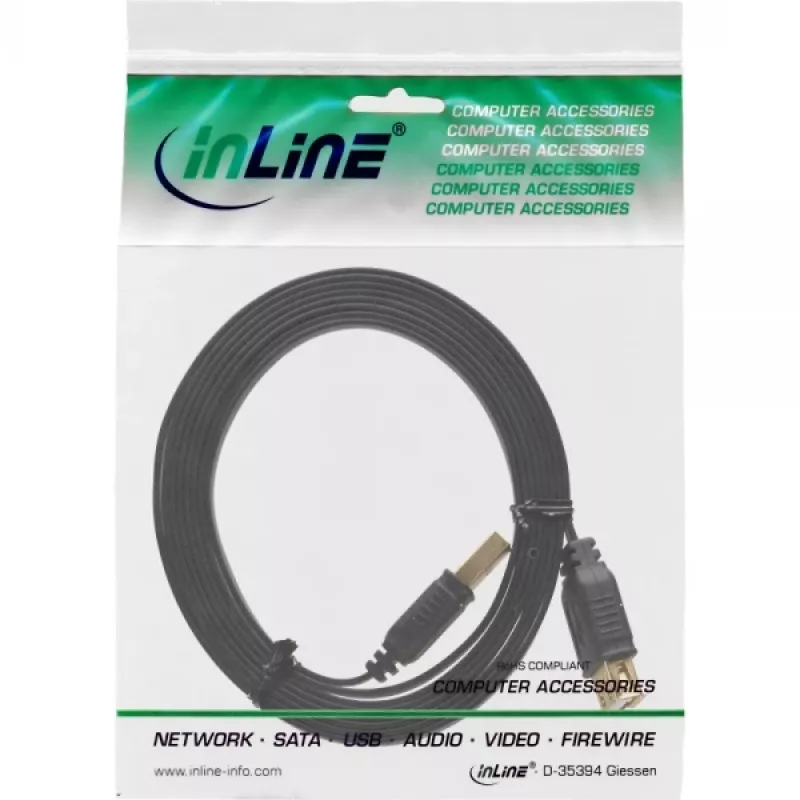 InLine USB 2.0 płaski kabel Typ A męski / żeński pozłacane styki czarny 5m
