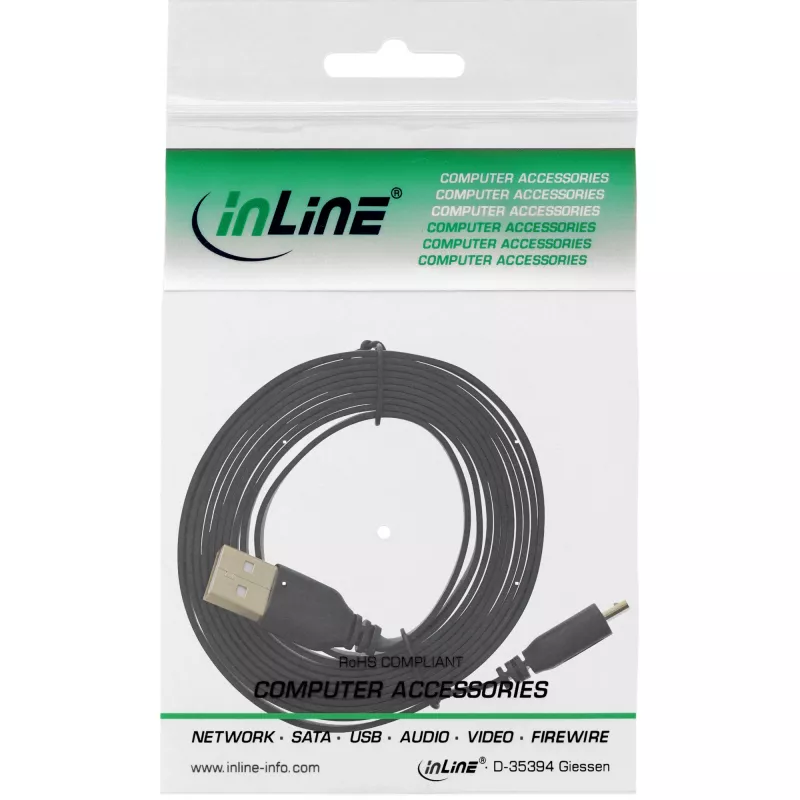 Kabel InLine Micro USB 2.0 płaski USB A / Micro-B, czarny / złoty, 2 m