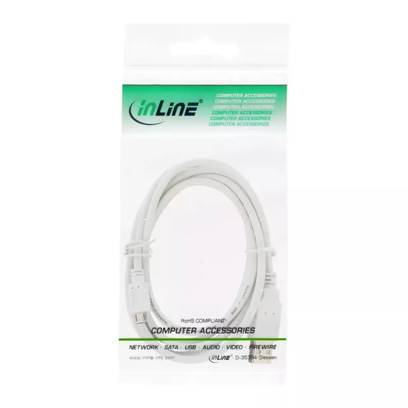 InLine Micro USB 2.0 kabel USB Type A męski / Micro-B męski, biały, 1.5m