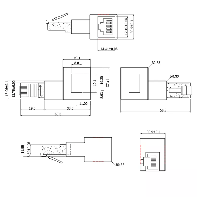 Adapter przedłużacza patchcord InLine kat.6A, RJ45 męski / żeński, kątowy 90° w prawo