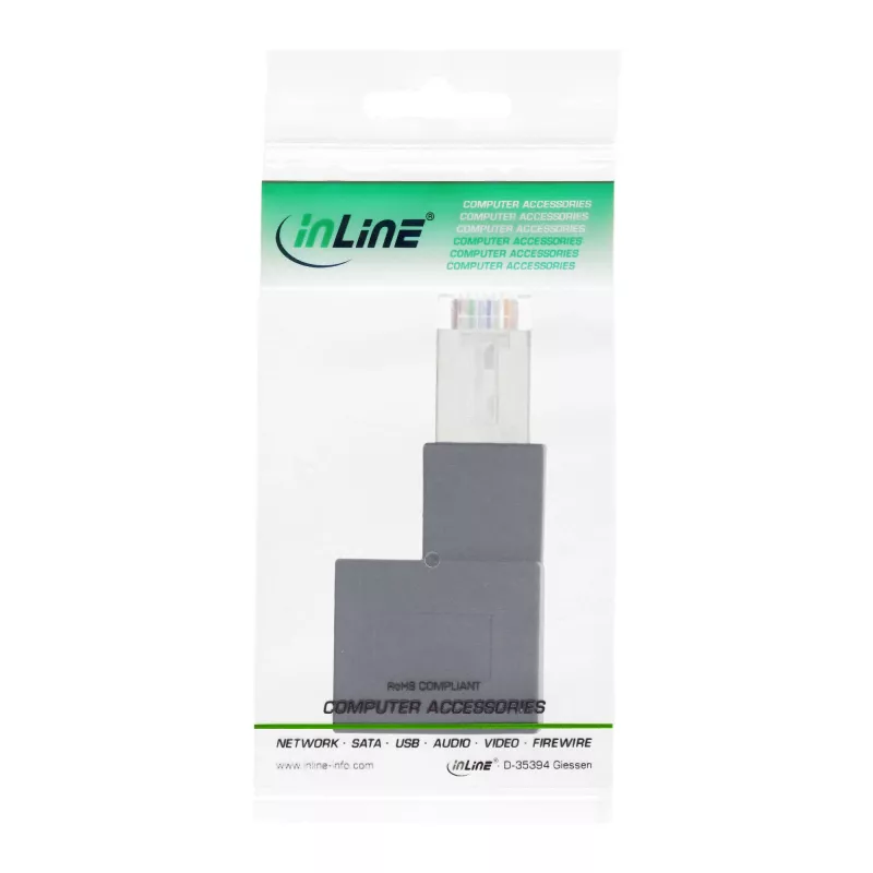 Adapter przedłużacza patchcord InLine kat.6A, RJ45 męski / żeński, kątowy 90° w prawo