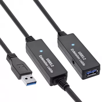 Przedłużacz aktywny InLine USB3.2 Gen.1 Type A męski / żeński, czarny, 10 m