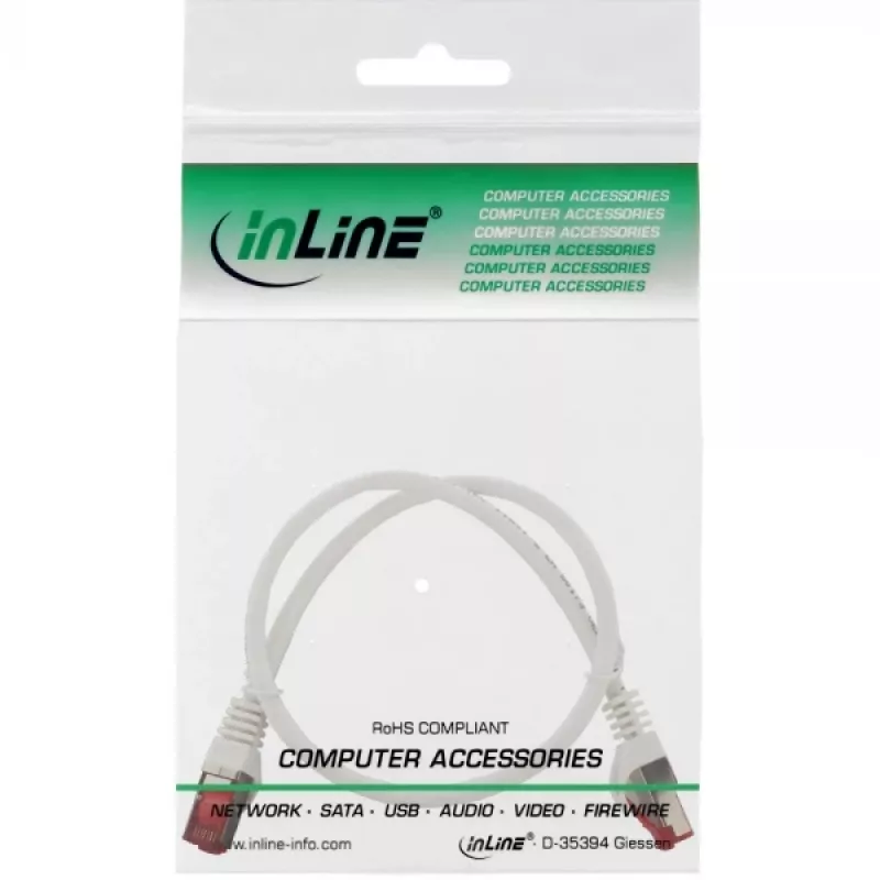 InLine Patch kabel S/FTP PiMF Cat.6 250MHz miedź halogen free biały 0.5m