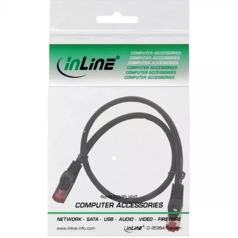 InLine Patch kabel S/FTP PiMF Cat.6 250MHz miedziany bezhalogenowy czarny 0,5m