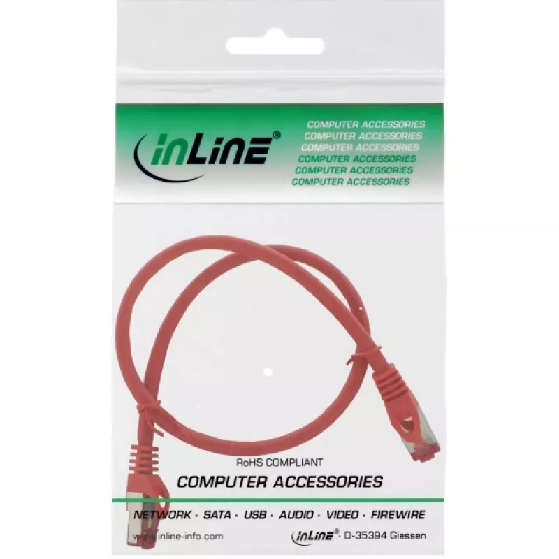 InLine Patch kabel S/FTP PiMF Cat.6 250MHz miedź halogen free czerwony 0.5m