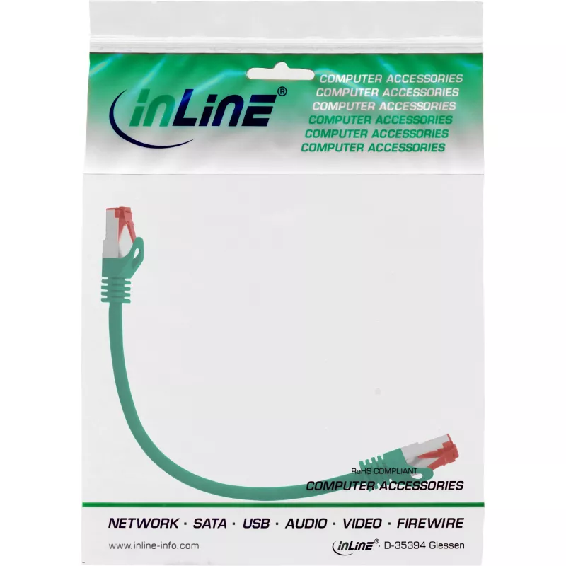 InLine Patch kabel S/FTP PiMF Cat.6 250MHz miedź bezhalogenowy zielony 0,25m