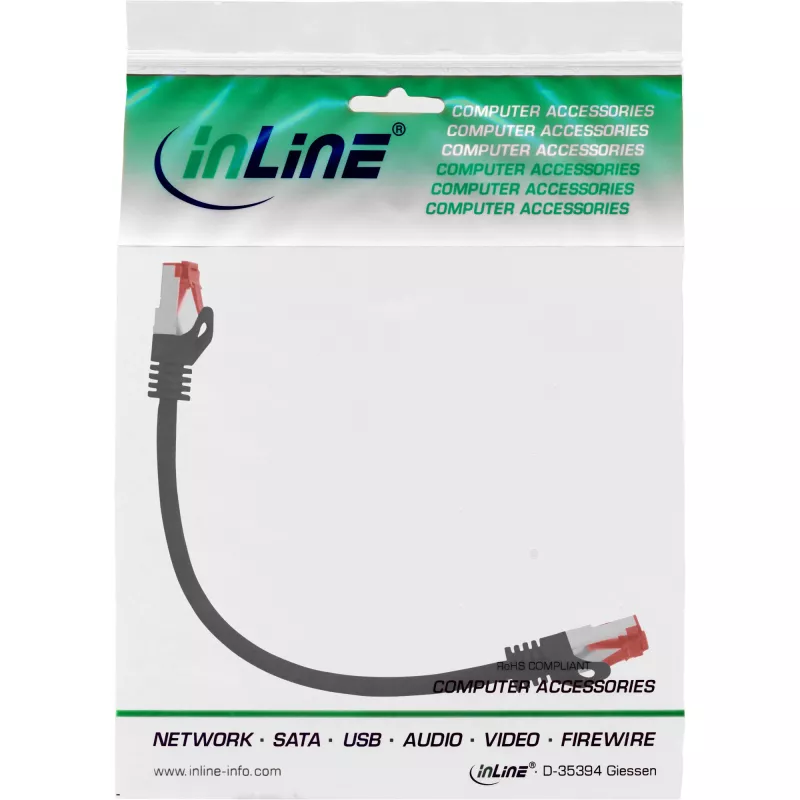 InLine Patch kabel S/FTP PiMF Cat.6 250MHz miedź bezhalogenowy czarny 0.3m