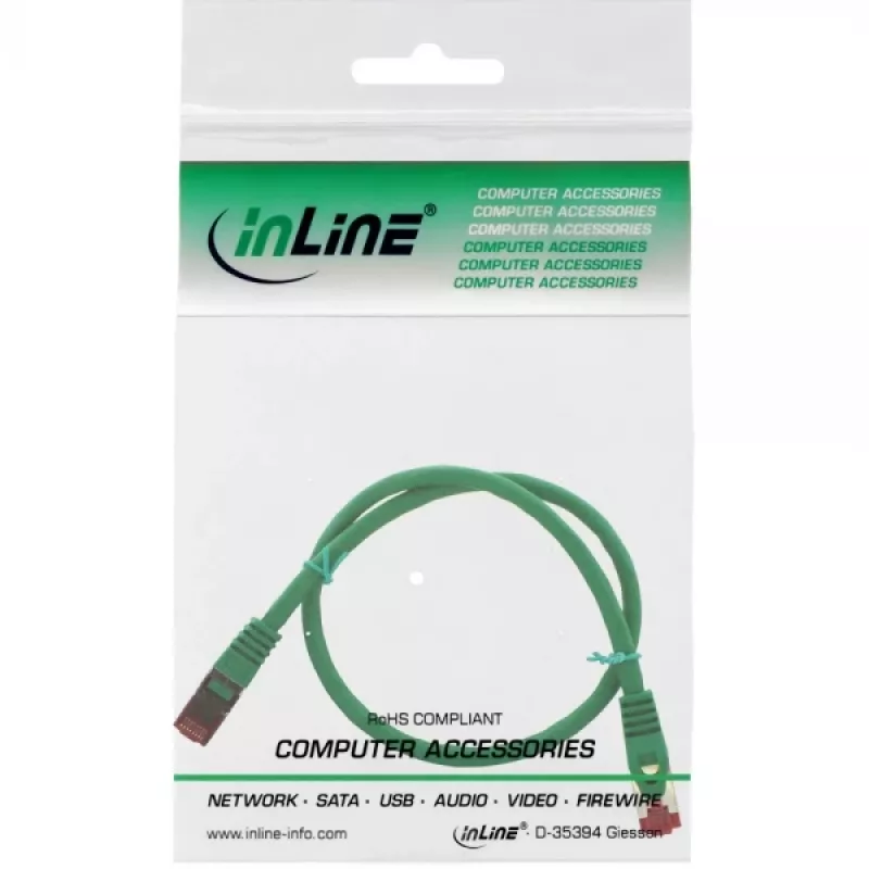 Kabel krosowy InLine S/FTP PiMF Kat.6 250MHz miedź bezhalogenowy zielony 0,3m