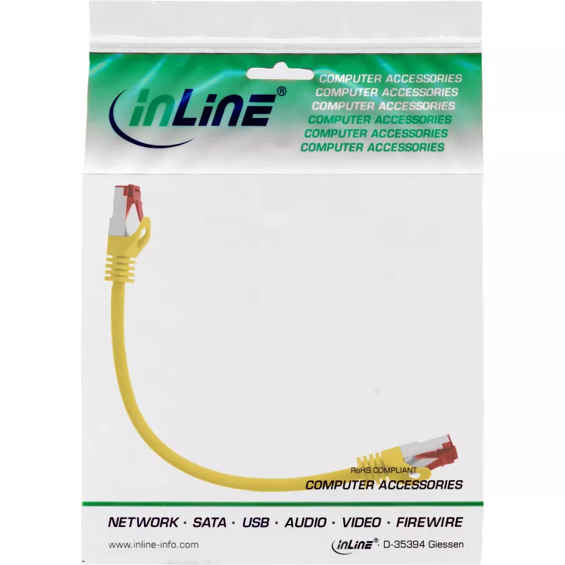InLine Patch kabel S/FTP PiMF Cat.6 250MHz miedź halogen free żółty 0.3m
