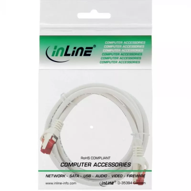 InLine Patch kabel S/FTP PiMF Cat.6 250MHz miedź halogen free biały 1m
