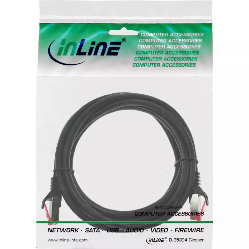 InLine Patch kabel S/FTP PiMF Cat.6 250MHz miedź bezhalogenowy czarny 1m
