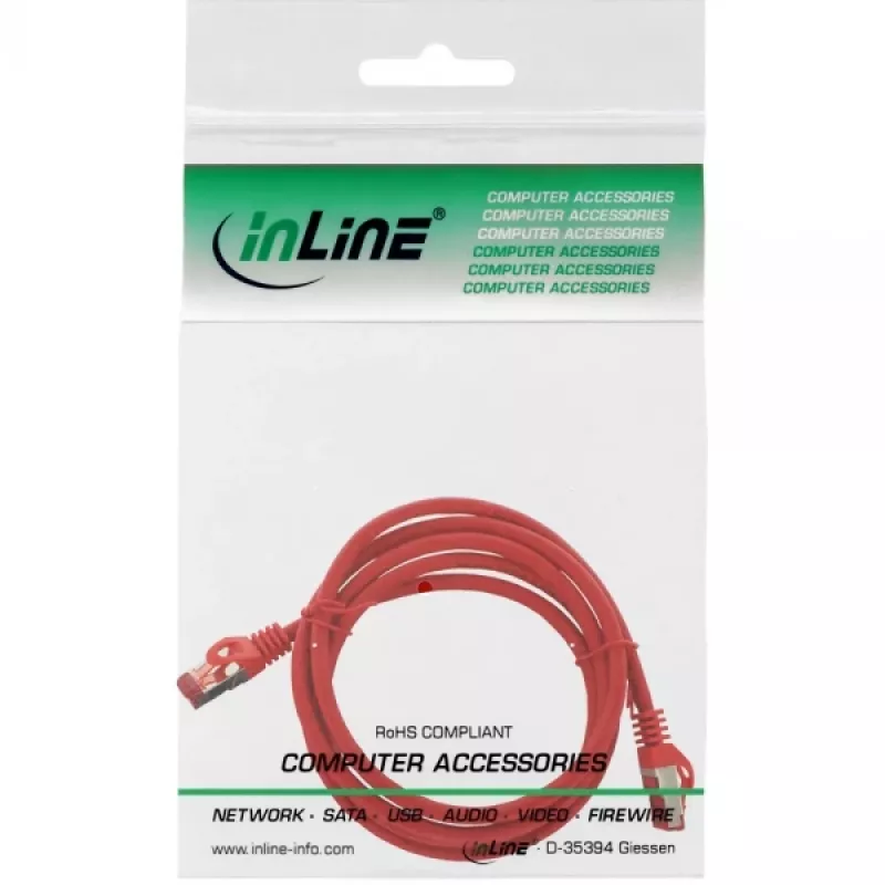 InLine Patch kabel S/FTP PiMF Cat.6 250MHz miedź halogen free czerwony 2m