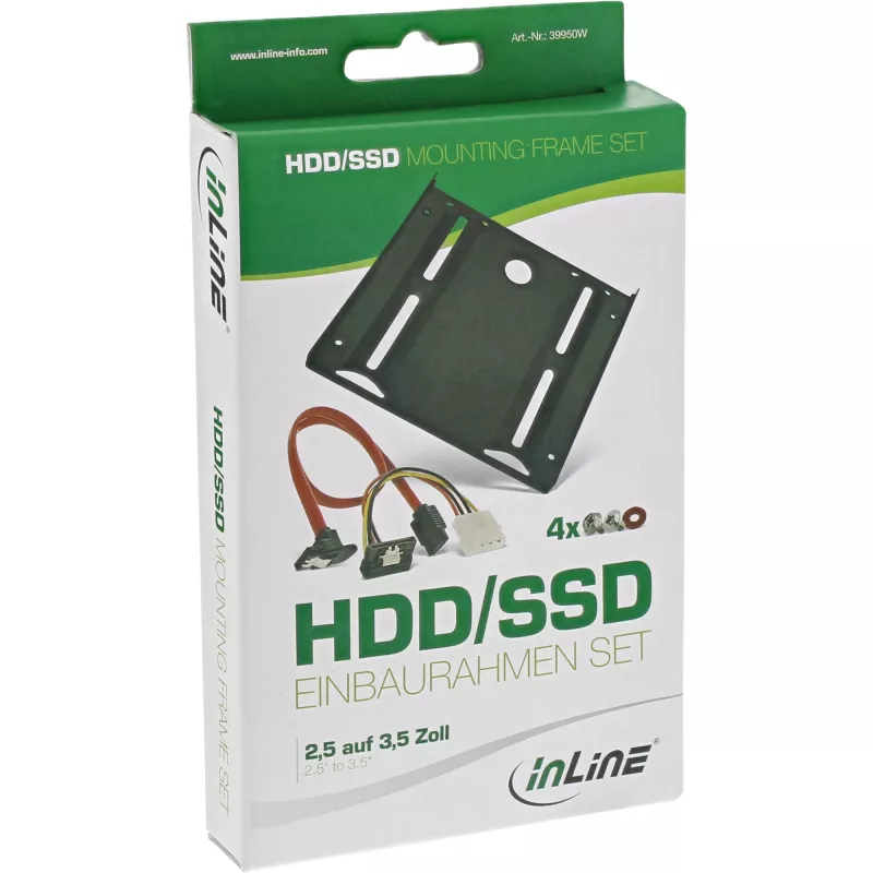Ramka montażowa InLine HDD/SSD ZESTAW z kablem SATA i zasilającym, kątowy, z wkrętami