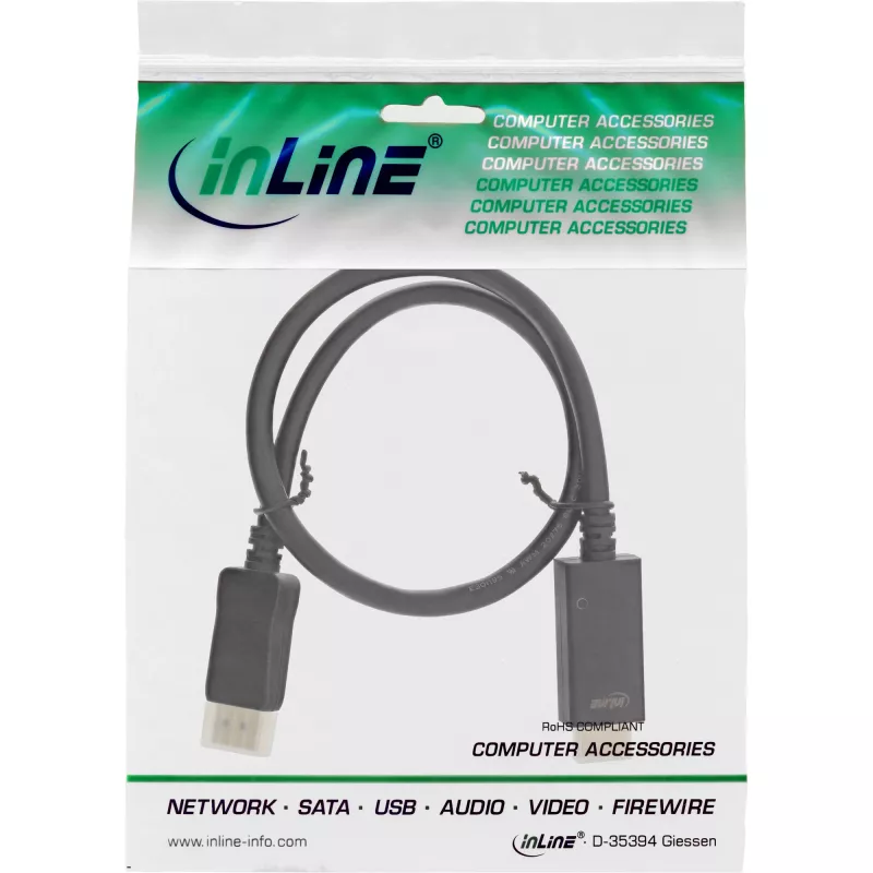 Kabel konwertera DisplayPort na HDMI InLine 17186I 0.5m 4K/60Hz czarny