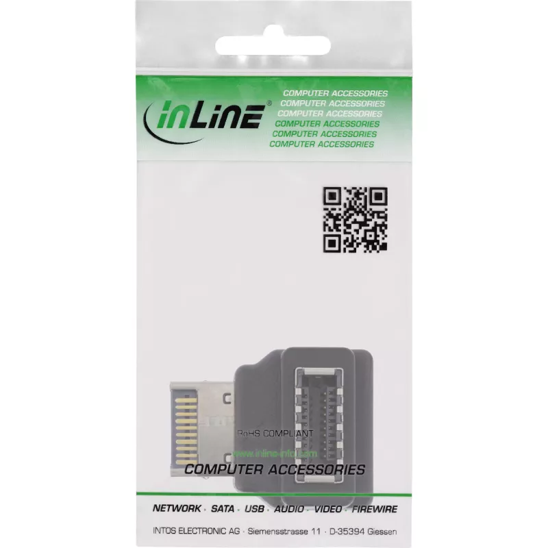 InLine adapter USB 3.2 wewnętrzny, panel przedni USB-E męski na USB-E żeński 90°