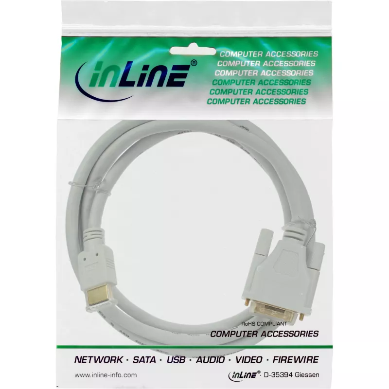 Kabel InLine HDMI do DVI męski / 18+1 męski biały złoty 5m