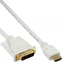 Kabel InLine HDMI do DVI męski / 18+1 męski biały złoty 3m