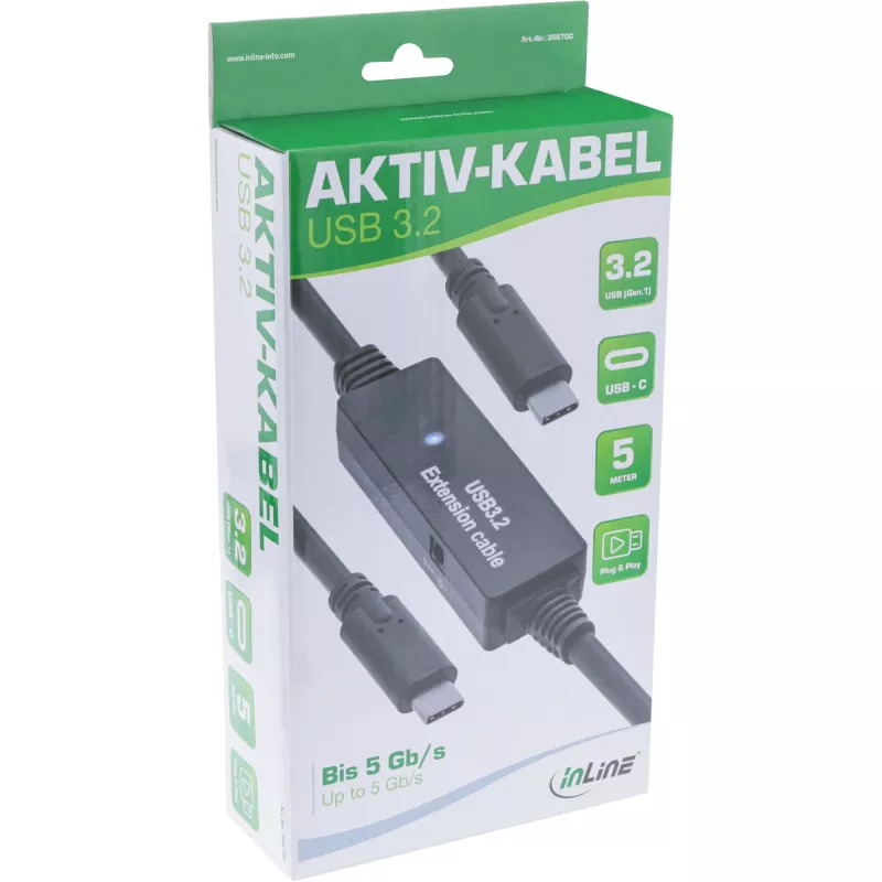 Aktywny kabel InLine USB 3.2 Gen.1, USB-C męski na USB-C męski, 5 m