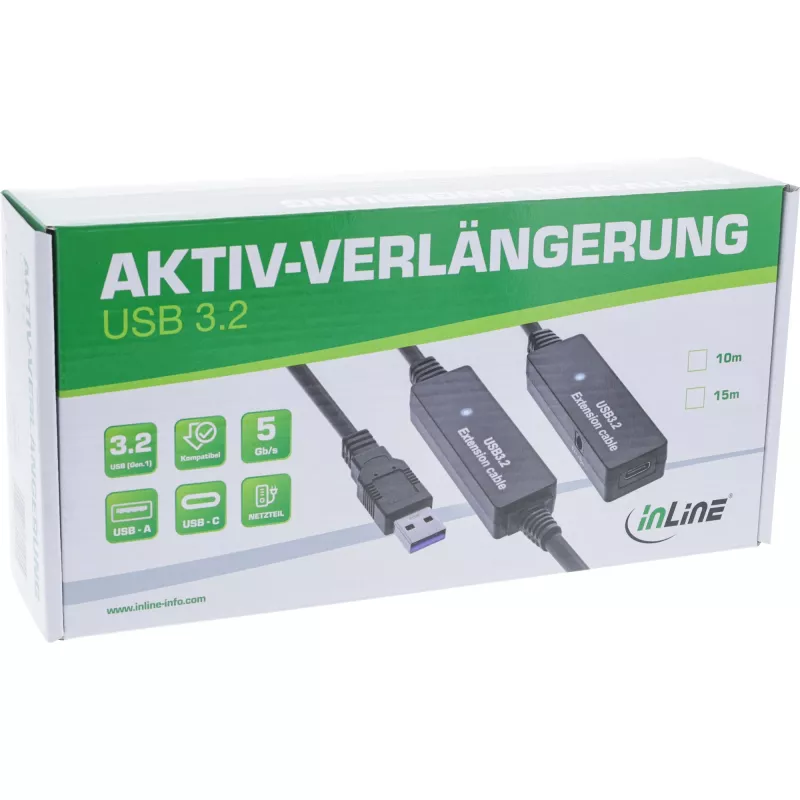 InLine aktywny przedłużacz USB 3.2 Gen.1, USB-A męski na USB-C żeński, 15 m