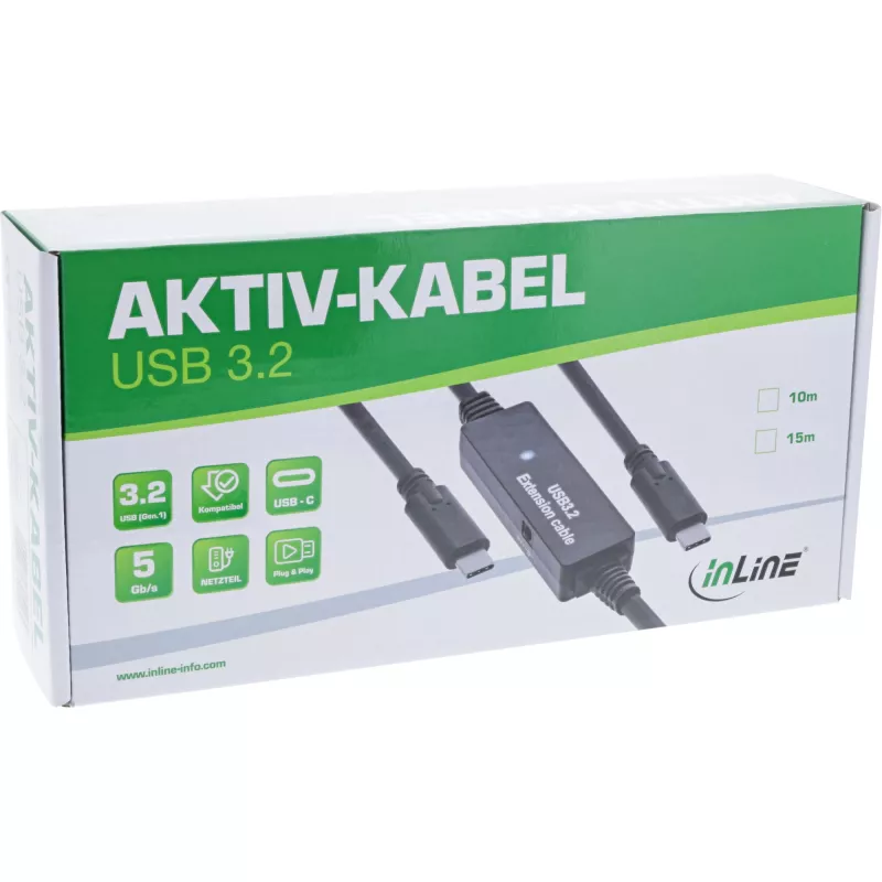 Aktywny kabel InLine USB 3.2 Gen.1, USB-C męski na USB-C męski, 10m