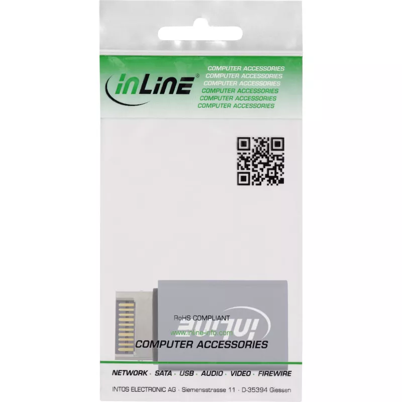 Adapter InLine USB 3.2, wewnętrzny męski panel przedni USB-E na żeński USB-A