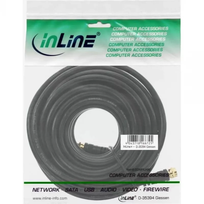 Kabel SAT Premium InLine 69315P 15m 2x ekranowany 2x F-męski czarny