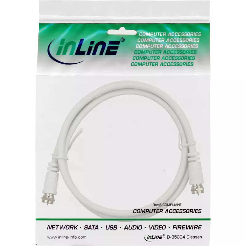 Kabel SAT InLine 2x ekranowany ultra niskie straty 2x wtyk F >75 dB biały 7 m