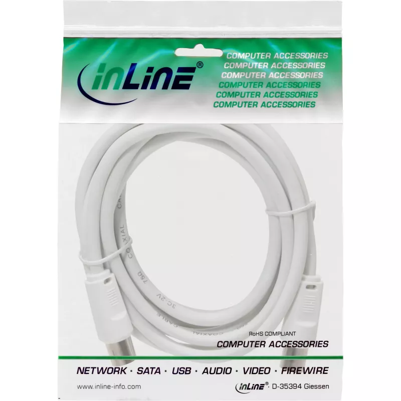 Kabel antenowy InLine 2x ekranowany ultra niskie straty >75dB biały 7m