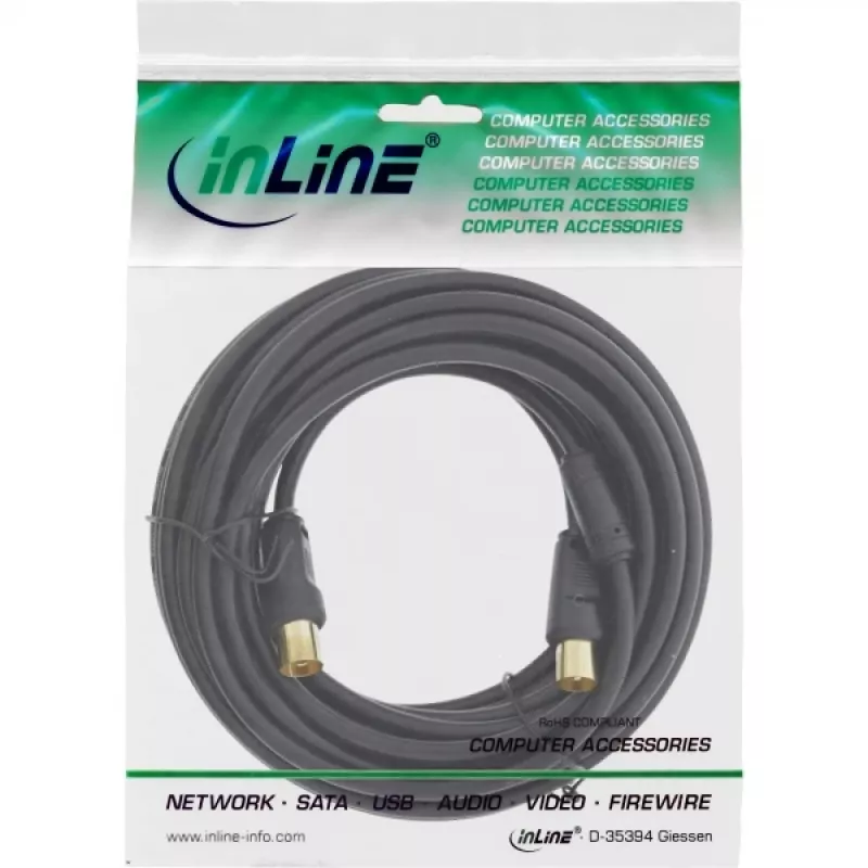 Kabel antenowy InLine 2x ekranowany >85dB czarny 5m