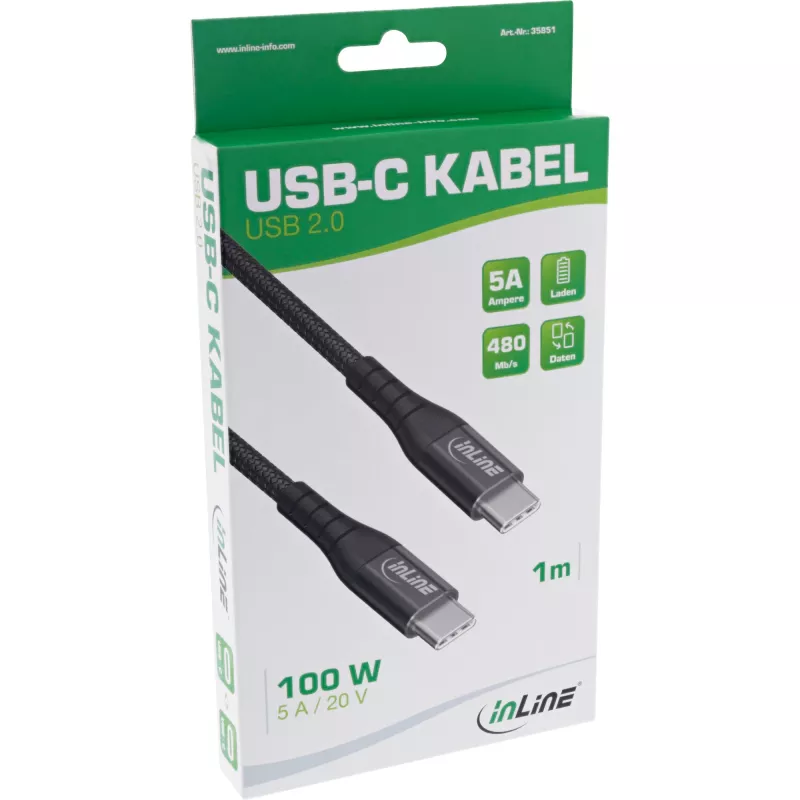 Kabel InLine USB 2.0, USB-C męski/męski, szybkie ładowanie 100 W, 2 m