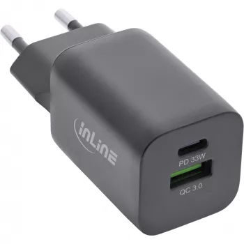 Zasilacz USB InLine, ładowarka, USB-A + USB Type-C, 33W, PD + QC