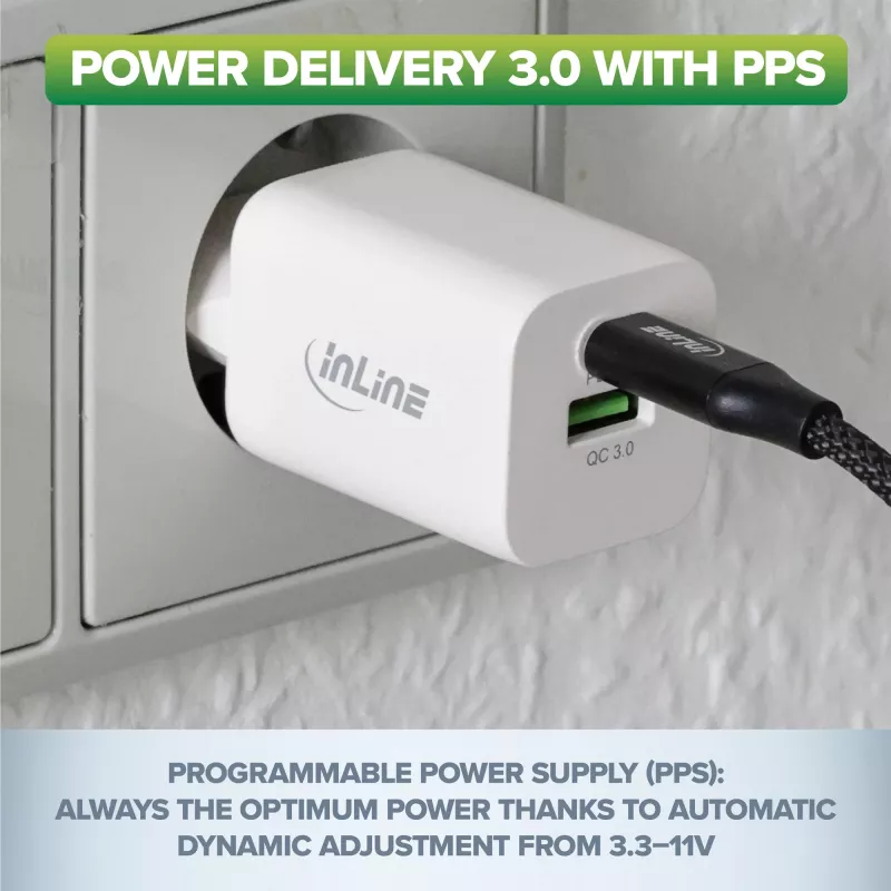 Zasilacz USB InLine, ładowarka, USB-A + USB Type-C, 33W, PD + QC