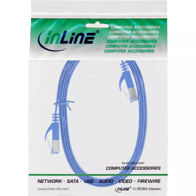InLine Płaski kabel krosowy, U/FTP, kat.6A, niebieski, 2 m