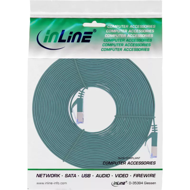 InLine płaski kabel krosowy, U/FTP, kat.6A, zielony, 7m