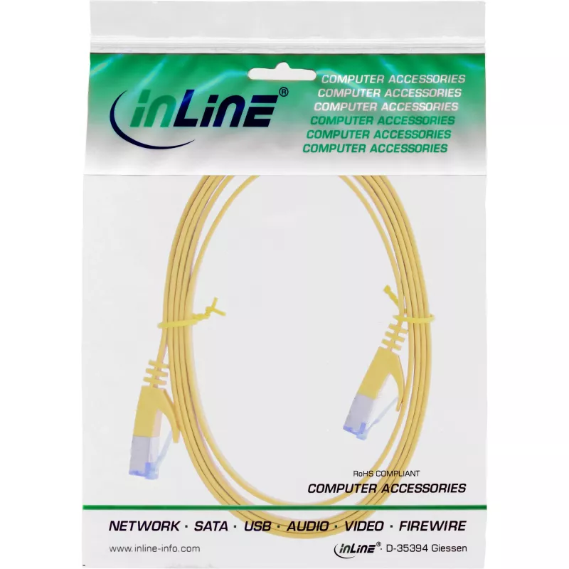 InLine Płaski kabel krosowy, U/FTP, kat.6A, żółty, 3m