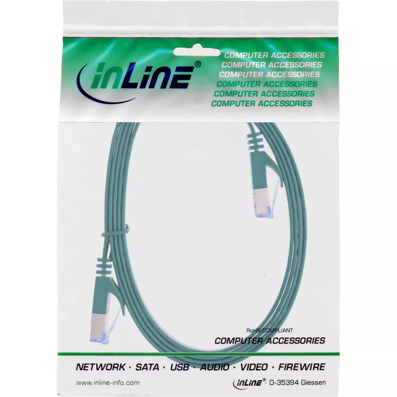 InLine Płaski kabel krosowy, U/FTP, kat.6A, zielony, 3 m